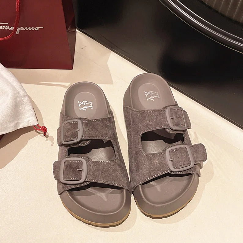 Women Leisure Slippers Retro Trend With Buckles Female Summer Casual Shoes Comfortable Beach Slides Girls Platform Sandals