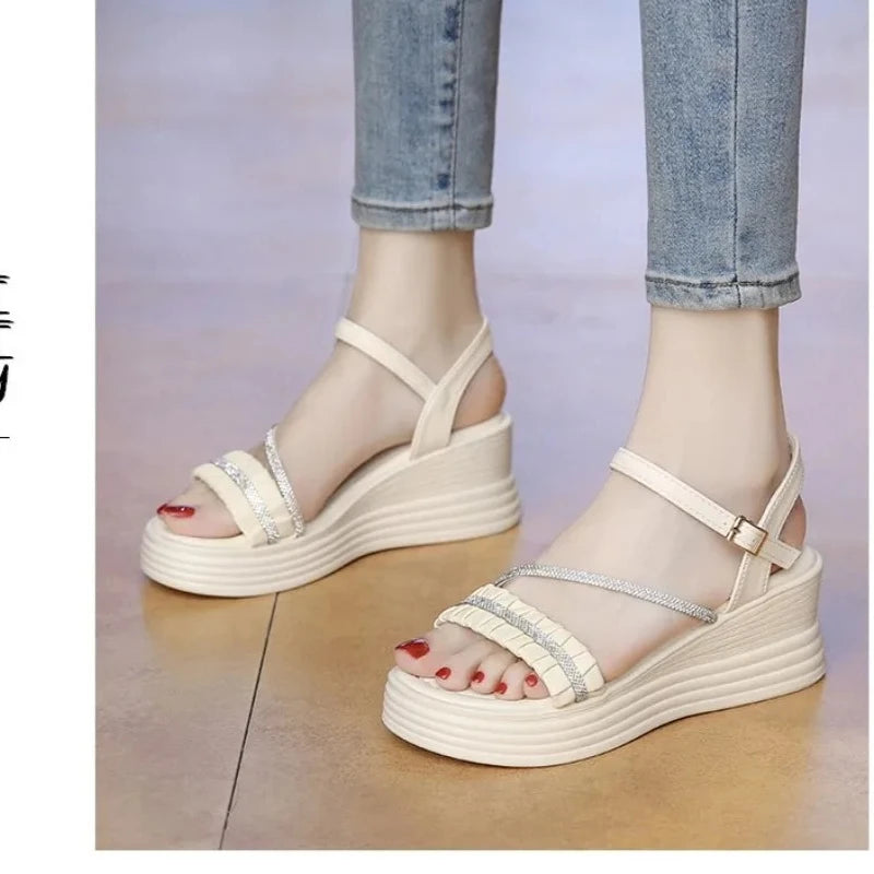 2026 Buckle Strap Chunky Sandals Women Summer High Platform Wedges Slippers Woman Bling Decoration Thick Bottom Slides Pumps