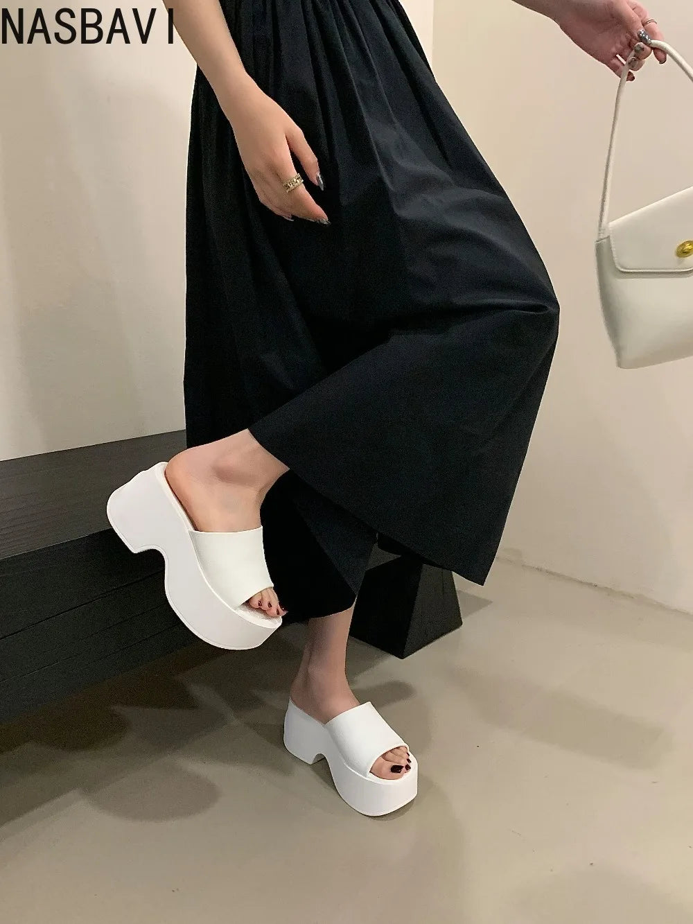 8cm Wedge Sandals Women Slippers Summer White Platform Shoes Casual Wedges Heels Black Sandalias Mujer 2026