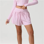 Women's Loose Nude Sports Shorts Solid Pink Drawstring High Waist Yoga Leggings Outdoor Running Casual Fitness Exercise Shorts