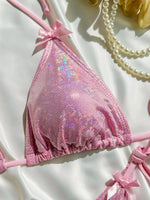Sparkling Glitter Halter Bow Bikini Female Swimsuit Women Swimwear Two-pieces Bikini Set High Cut Bather Bathing Suit Swim Lady