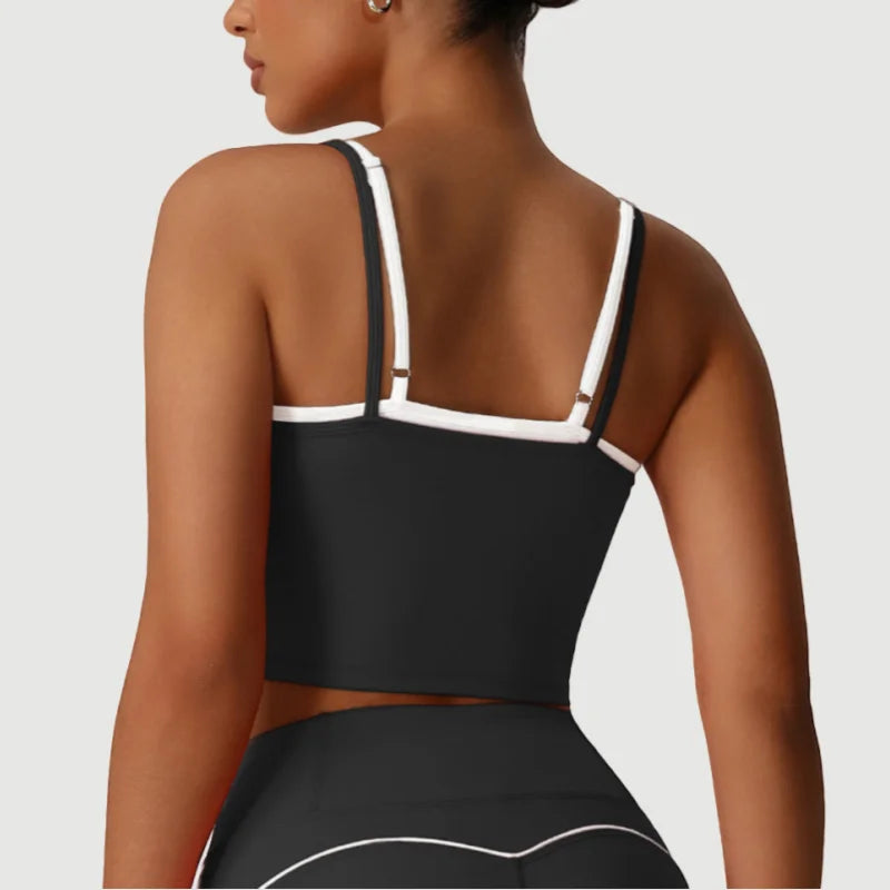 Women's Seamless Yoga Vest - Fake Two-Piece with Backless Removable Padded Sports Bra Stretchy Running Fitness Tank Top