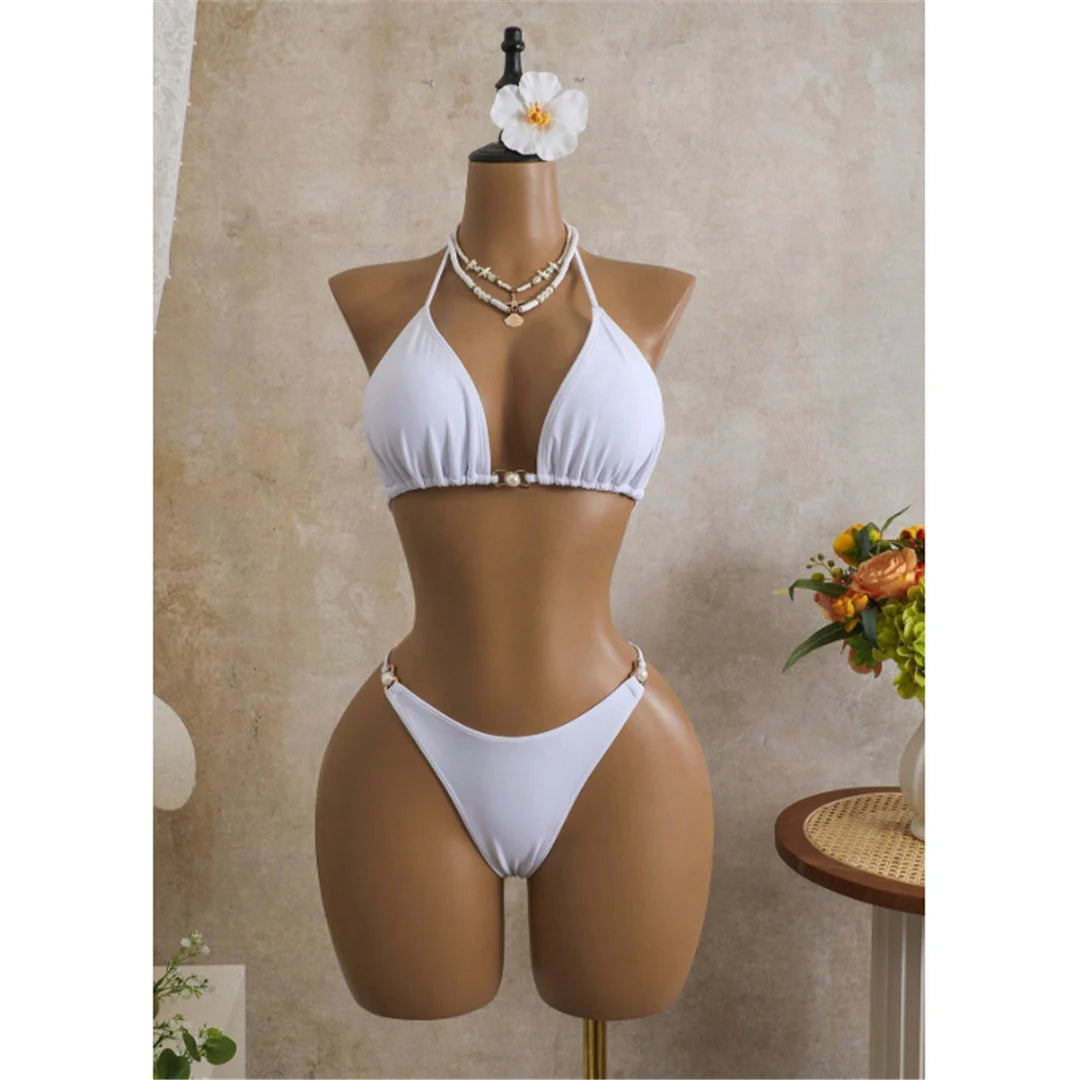 S - XL 3PCS With Long Sleeve Dress Bikini Women Swimwear Female Swimsuit Three-pieces Bikini Set Bather Bathing Suit Swim V7757