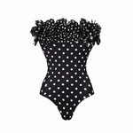 Black Dot Print One Piece Swimsuit Pleate Long Skirt Set 2026 Women Vintage Bandeau Ruffle Push Up Bathing Suit Holiday Swimwear