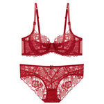 Ultra Thin Lingerie Set, French Lace Underwire Bra for Large Boobs Push Up & Gather, Sexy Pure Design, Breathable Comfort MOYISU