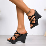 Strange Style Heels Slides Black Straps Women Summer Shoes Outside Slippers High Heels WomanShoes