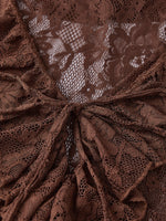 Women Casual Lightweight Floral Lace Ruffles Cover-ups Long Duster Summer Solid Color Tie Front Cardigan