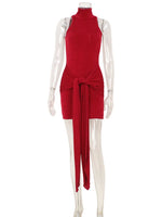 Ahagaga Fashion Women's Mini Dresses Solid Halter Turtleneck Sleeveless Sheath Slim Fit Bodycon Regular Causal Vestidos Robes