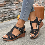 Women's High Heel Sandals 2026Summer New Wedge Heel Sandals Retro Leather Sandals Ladies Casual Platform Sandal Sandalias Mujer