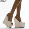 NASBAVI 2025 Fashion Peep Toe Wedges Heel Outside Women Slippers Concise PU Platform Slip on Summer Beach Mules Apricot 35-42