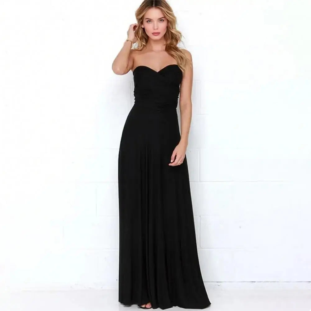 Women Dress Halter Sleeveless Backless Multiple Strap Design Party Dress Wedding Banquet Festival Long Dress
