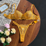 Yellow Lace Floral Ladies' Ultra-Thin Bra Set 2-Piece Combo with Bra And Underwear for Comfortable Undergarment Wear