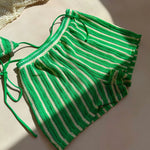 Sexy Green Orange Striped Bikini Set Women Halter Push Up High Waist Panties 3 Piece Swimsuit 2026 Summer Bathing Suit Swimwear