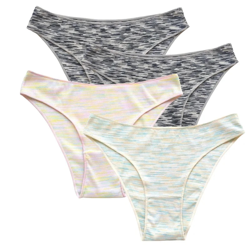 4Pcs/Set Women's Panties Low Rise Briefs Stretch Underwear Female Underpants Colorful Striped Panties Comfort Lingerie S-XL