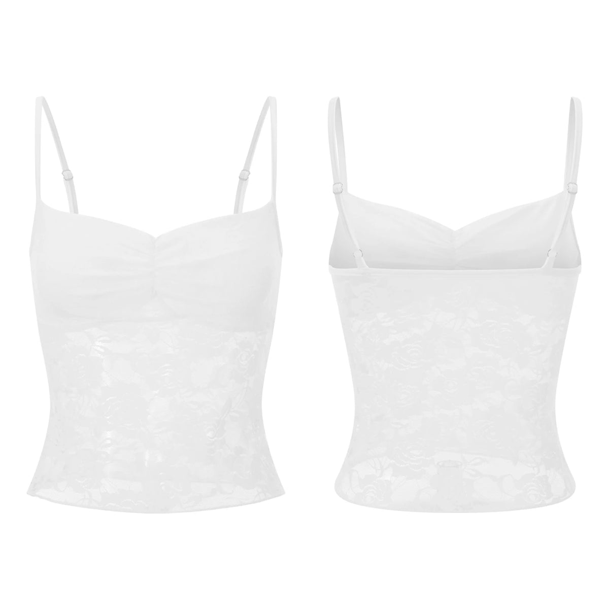 Women's Lace Cami Tops Sleeveless Ruched Front Solid Color Camisole Slim Fit Tank Tops Summer