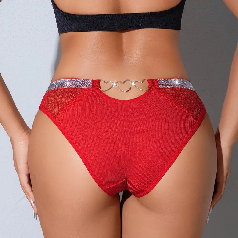 Low-rise Shiny Sexy Women's Panties Hollow Out Ribbed Lady Briefs Breathable Sexy Lingerie Heart Decor Elegant Female Underwear