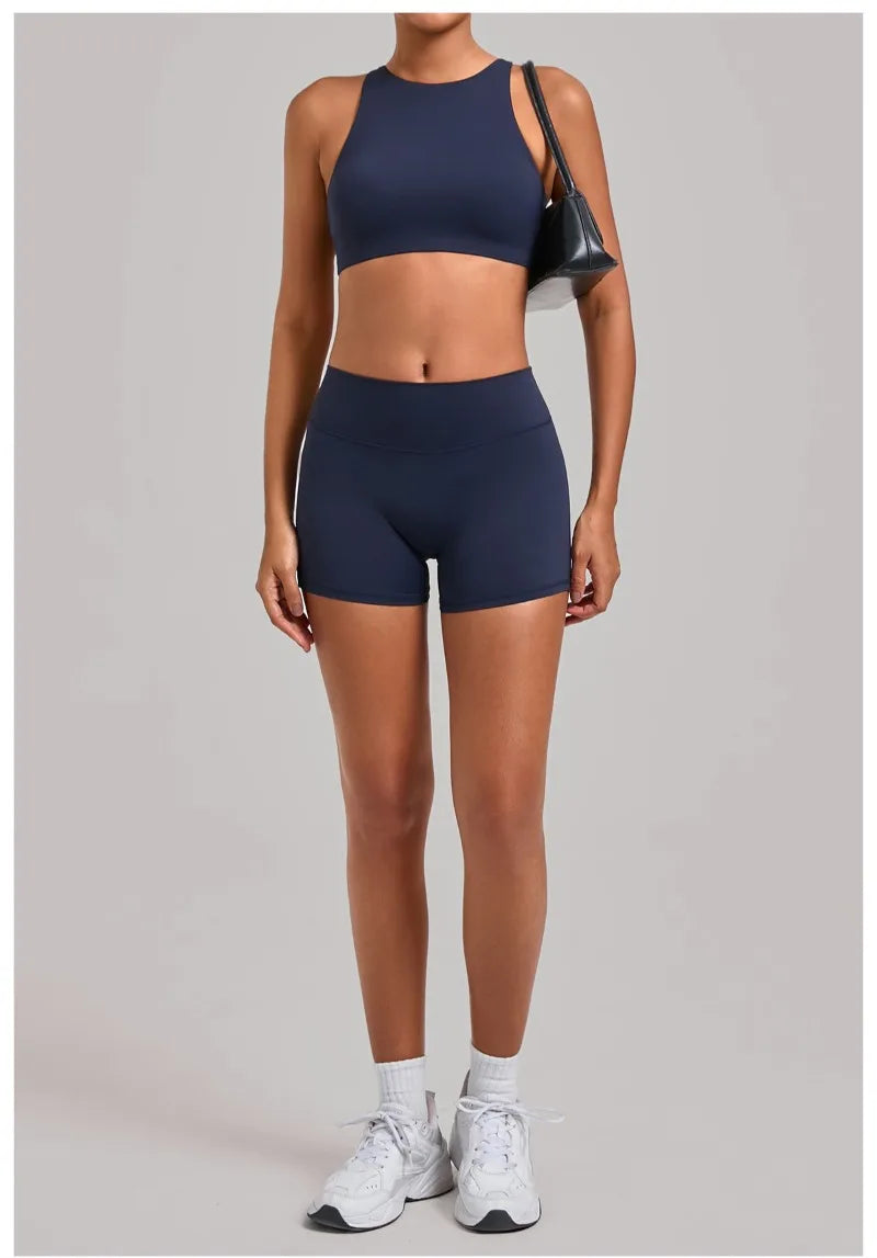 Women's Nude Yoga Sets Sports Cross Beauty Back Bra Hip-lifting Slim Fit Shorts Suits Running Fitness Workout Gym Sets