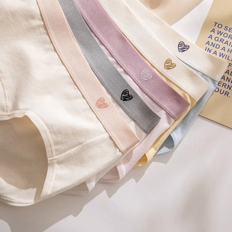 1 Pack Women's Heart Print Waistband Cotton Mid-Rise Panties Solid Color Briefs Stretch Daily Wear Lingerie M-XL Underwear