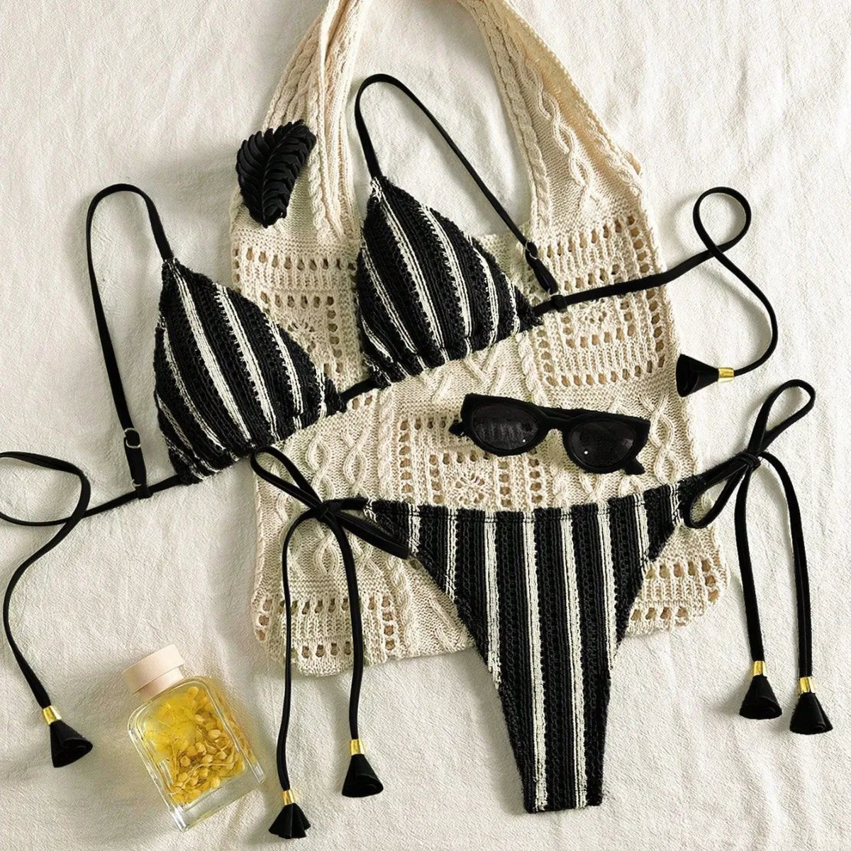 DEKA Women's Stripe Rope Tie-Up Bikinis Set Swimsuit Brazilian Bandage Swimwear Push Up Swim Biquini Beachwear Bathing Suit