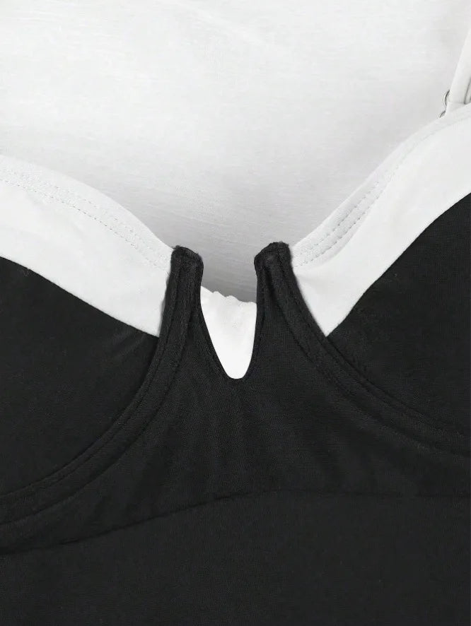 Push Up One Piece Swimsuit Women Backless Bodysuit Black White Swimwear Thong Beach Wear 2025 Contrast Color Bathing Suits Pool