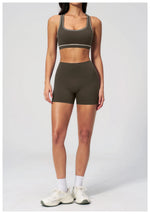 Summer New Color Contrast Yoga Set Women Tight I-shaped Back Sports Bra Versatile Fitness Suit High Waist Shorts Workout Clothes