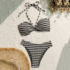 Striped Print String Halter Bandeau Bikinis Sets 2026 Sexy Swimsuit Women Ruched Swimwear Bathing Suit Brazilian Bikini Mujer