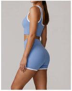 Summer Color Contrast Yoga Suit Women Shock-absorbing Sports Bra High Waist Hip Lifting Shorts Training Running Fitness Outfits