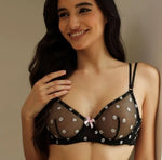 French Style Polka Dot Bra & Thong Set | Retro Sexy Lace Lingerie, Ultra Thin Sheer Netting for Big Bust & Plus Size MOYISU Bras