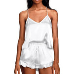 2 Piece Sets Women Nightwear Solid Color Sleeveless Camisole Tops + Ruffle Shorts Sets Summer Pajama Set Loungewear