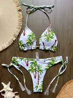 Sexy print women's bikini swimsuit split set with straps and tassels 2-piece set for summer beach swimsuit