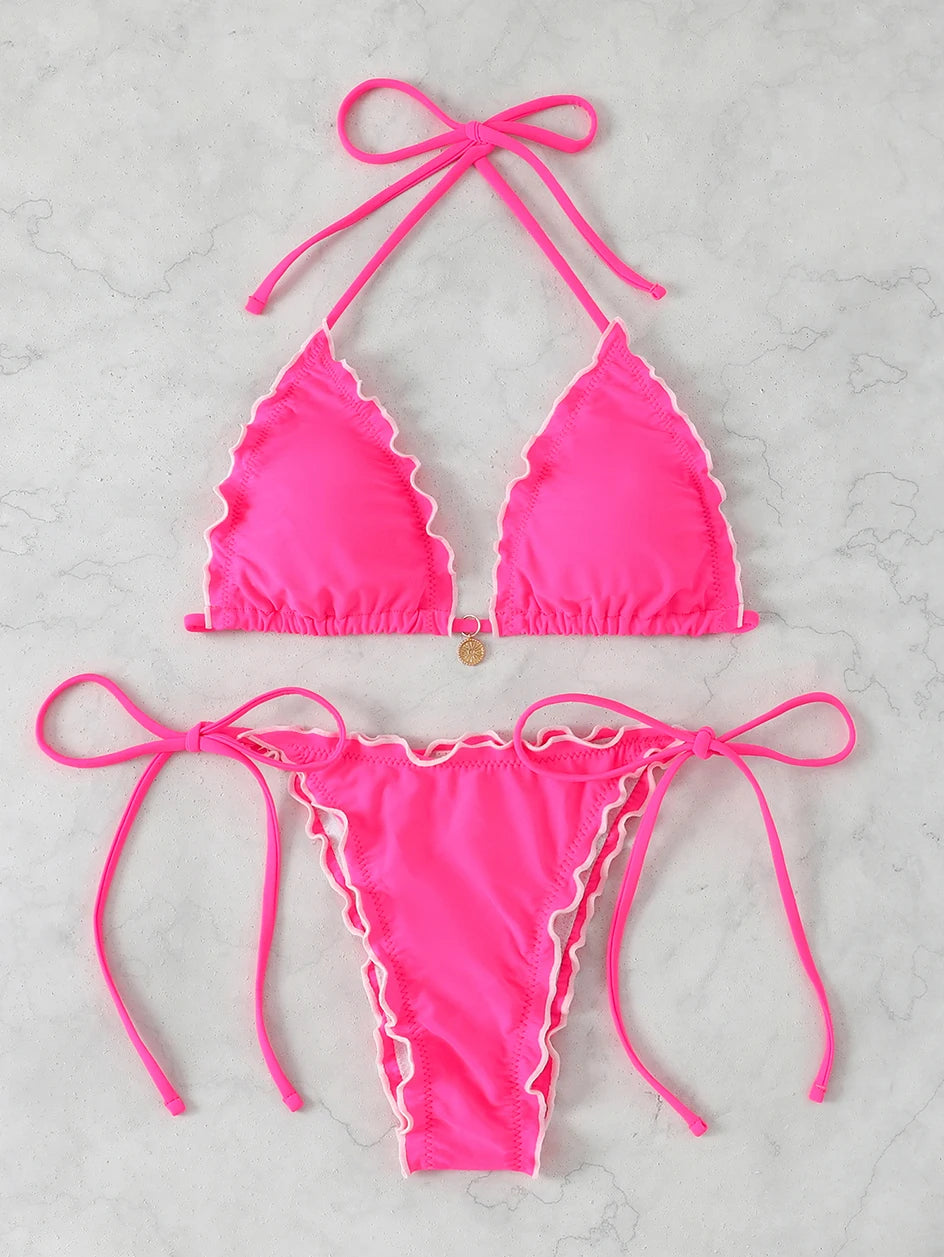 Sexy Triangle Micro Bikini 2026 Women Swimsuit Two-pieces Swimwear for Female Beach Wear Lace Up Bikinis Sets Thong Bathing Suit