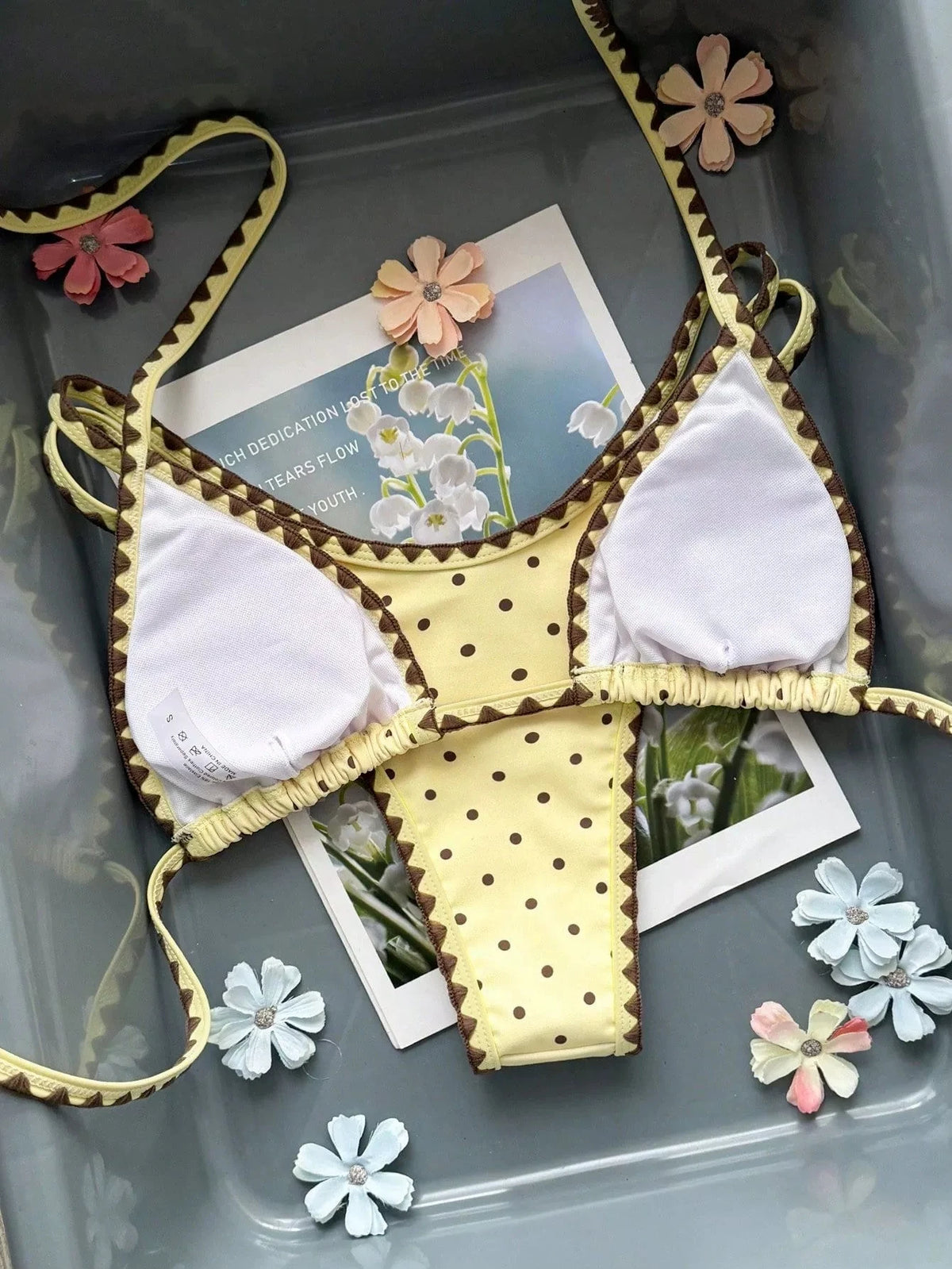 DEKA Women Yellow Polka Dot Bikini Set Halter Triangle Top Adjustable High Cut Two Piece Swimsuit Summer Beach Swimwear