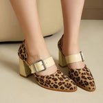 SpringAutumn New Model Fashion High Heels Nude Shoes Color Blocking Pointed Tip Buckle Leopard Print Sexy Party Women's Shoes