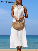 Solid Hollow Out Sleeveless Crochet Knitted Tunic Beach Cover Up Cover-ups Beach Dress Beach Wear Beachwear Female Women V7642