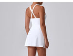 Front Zipper Tennis Dresses Women Summer Sleeveless Sports Athletic Dress Outdoor Cross Backless Pocket Short Workout Skirts