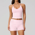 Summer 2Pcs Yoga Sets Women Camisole Slimming Sports Tank Top Pleate High Waist Shorts Fitness Suit Gym Running Excersize Wear
