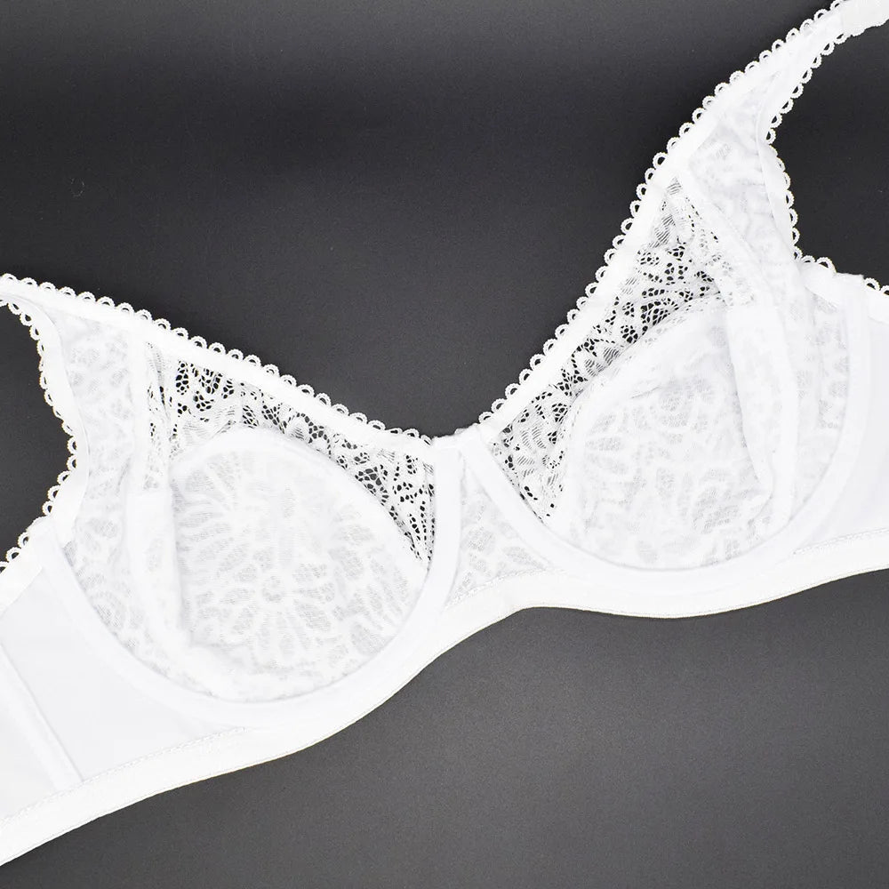 Plus Size Women Lace Bras Perspective Breathable Lager Bosom Bralette Underwired Embroidery Silky Touch BH Top B C D DD E F Cup