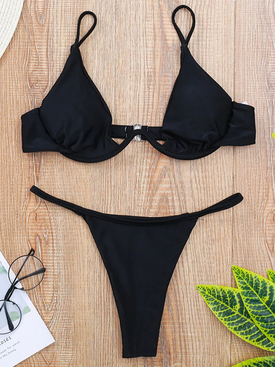Sexy Push Up Underwired V-bar Bikini Women Swimsuit Female Swimwear Two-pieces Bikini set Micro Thong Bathing Suit Swim Lady
