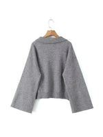 Foridol Grey Flare Sleeve Turn Down Collar Warm Winter Sweater Women Pullover Knitted Jumper Autumn Casual Sweater Loose