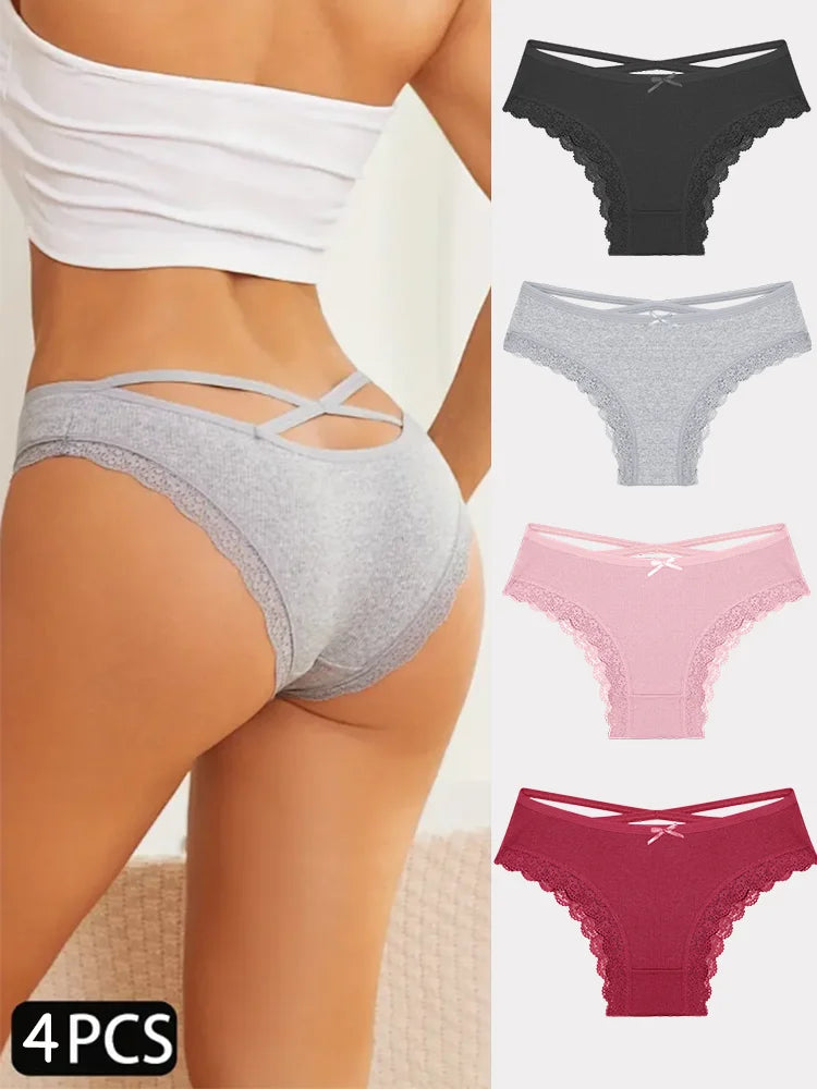 4PCS Cotton Seamless Panties Hollow Sexy Design Unique Low Waist Women Panties Breathable Girls Underwear Soft Lingerie S-XL