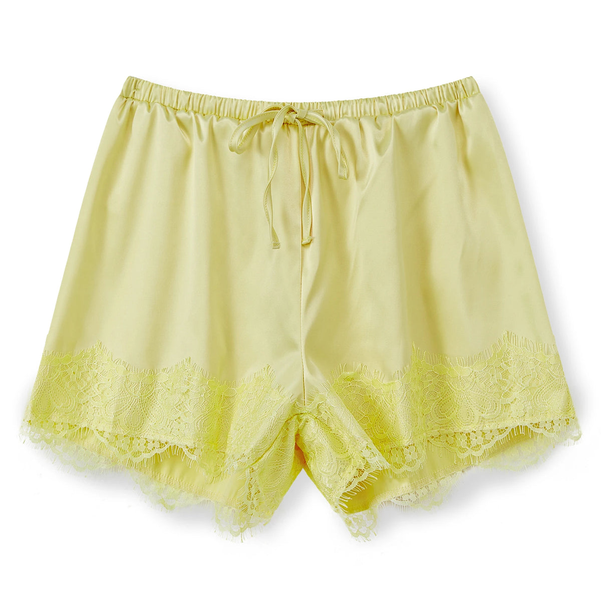 Summer Women's Casual Solid Satin Shorts Loose Fit Stylish Lace Trim Mid Rise Drawstring Shorts Lace Trim Lounge Bottoms