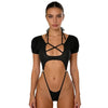 Sexy Cutout Teddy Bodysuit Puff Sleeves Crisscross Halter Strap Ring Details for Boudoir Cosplay Honeymoon Anniversary Nights