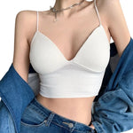 Women Tank Top With Built In Bras Fixed Cup Anti Glare Streetwear Crop Tops Female Seamless Underwear Padded Camisole Summer