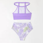 Sexy Light Purple High Waist Bikini 2024 Woman High Neck Swimsuit Female Two Pieces Swimwear Women Print Beach Wear Bathing Suit
