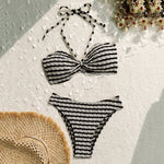 Striped Print String Halter Bandeau Bikinis Sets 2026 Sexy Swimsuit Women Ruched Swimwear Bathing Suit Brazilian Bikini Mujer
