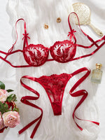 Lady Floral Embroidery Lingerie Set Women Sheer Bra and Brief Underwear Set Satin Sexy Intimates Underwear