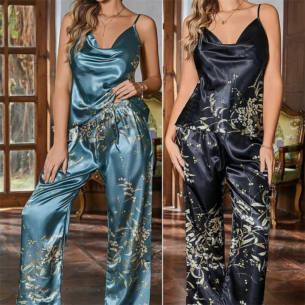 New women's sleepwear with exquisite printed home clothes vest and pants showcase romantic charm suitable for various occasions