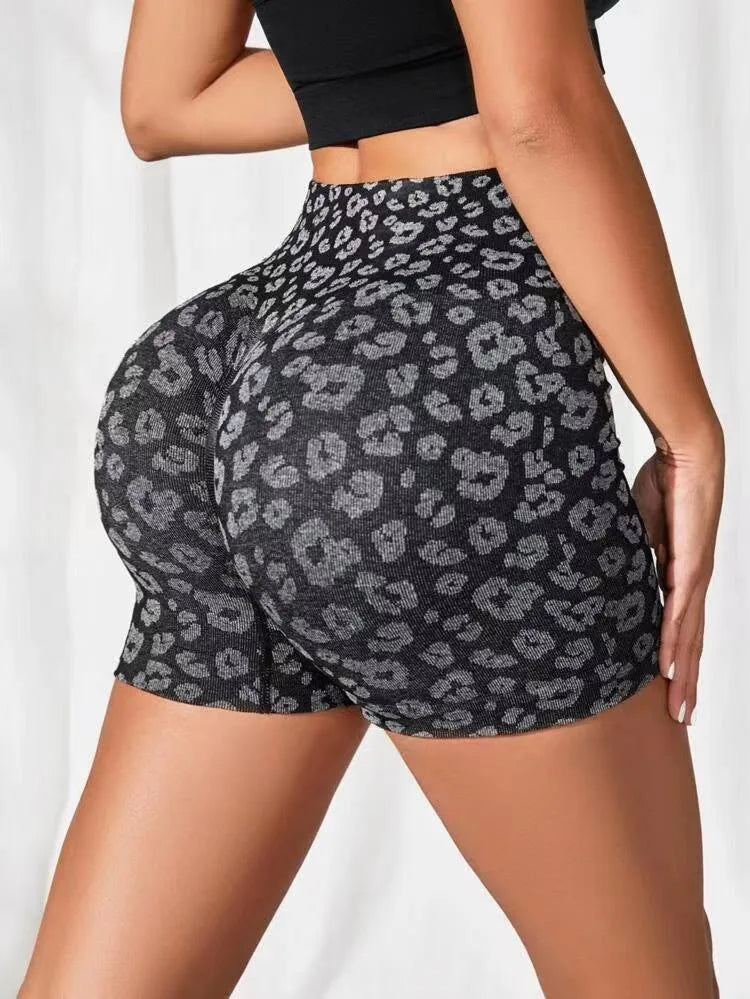 High Waist Peach Hip Quick-Drying Tight-Fitting Wearing European and American Leopard yoga Pants Summer New Shorts