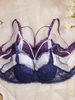 3Pcs Sexy Lace Women's Bra Crisscross Straps Underwire Push-Up Bralette Thin Soft Fashion Lingerie