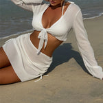 9 Colors New Long Sleeve With Skirt Bikini Female Swimsuit Women Swimwear Four-pieces Bikini set Bather Bathing Suit Swim V6358P